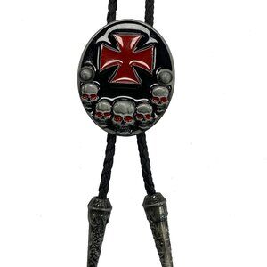 Top Notch Accessories Red Cross with Skulls Oval Bolo Tie